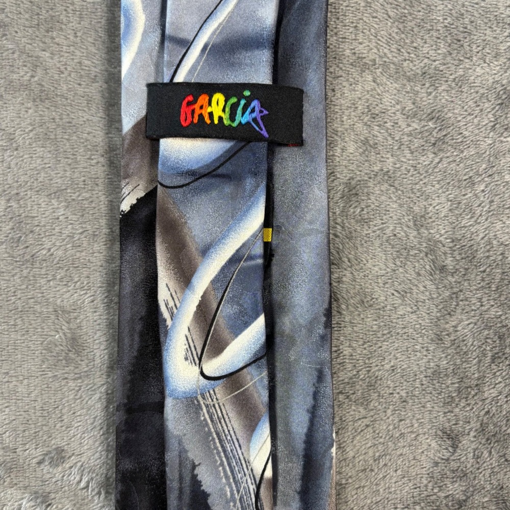 Jerry Garcia Wetlands Collection 63 Silk Necktie Abstract Blue Black Grey Tie - Picture 5 of 8